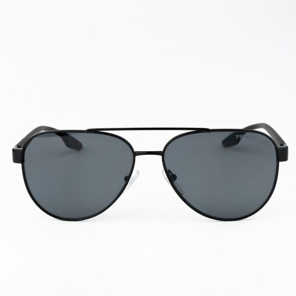 NEW Prada Linea Rossa PS54TS 1AB5Z1 Black Polarized Grey Pilot Unisex Sunglasses - Picture 5 of 12